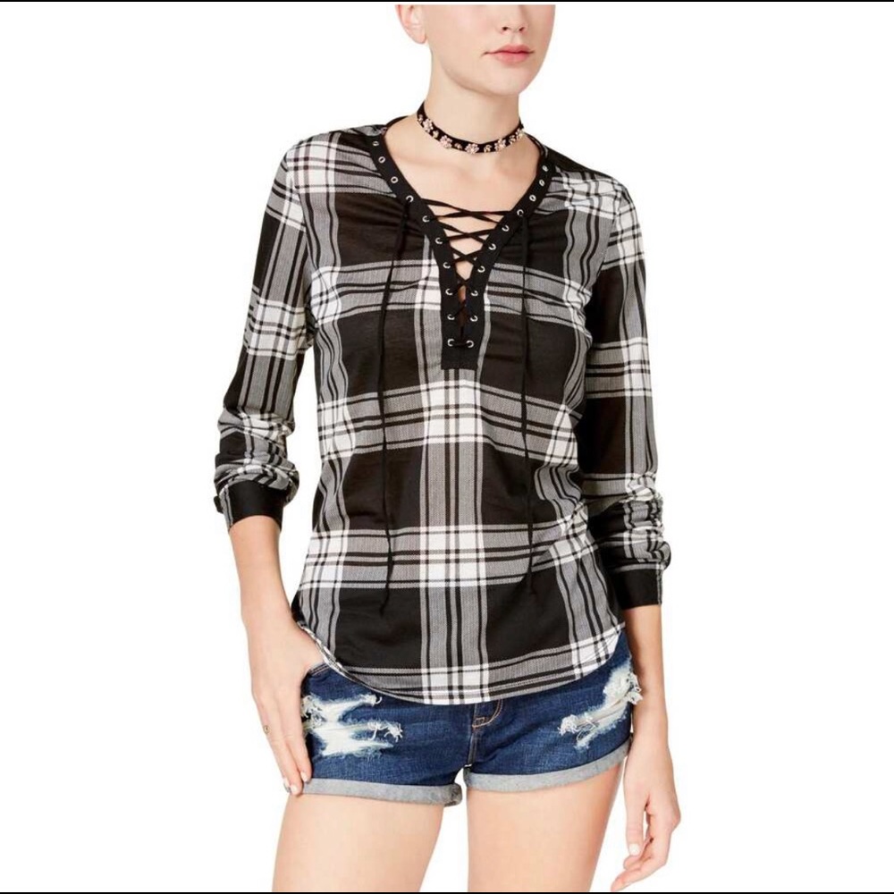 black and white plaid tie up